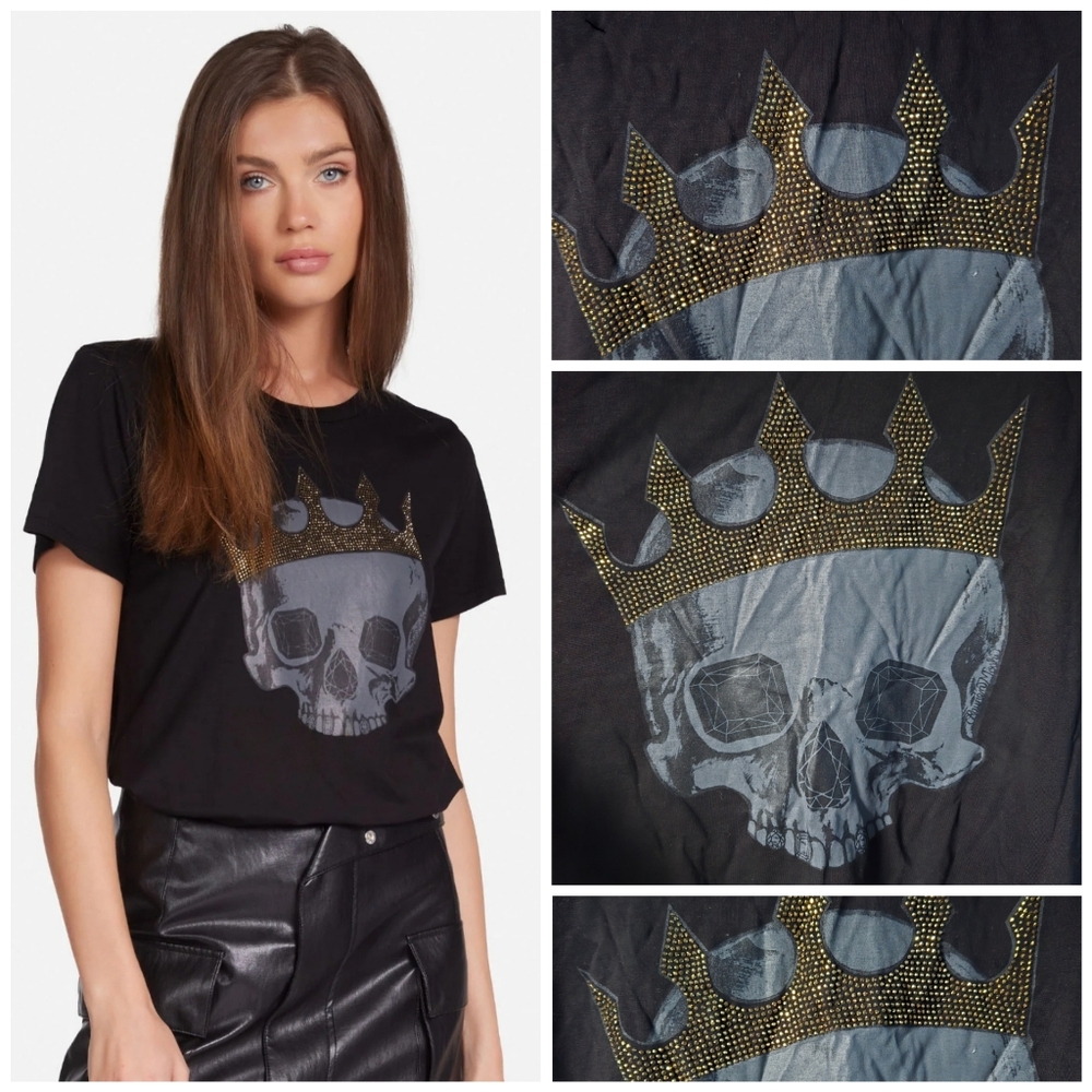 Lauren Moshi Crystal Diamond Royal Skull tee